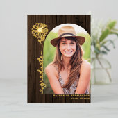 Rustic Wood Gold Handgeschriebenes Foto Abschluss Folieneinladung (Stehend vorne)