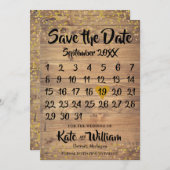 Rustic Wood Gold Liebe Herzkalender Save the Date (Vorne/Hinten)