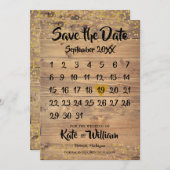 Rustic Wood Gold Liebe Herzkalender Save the Date (Vorne/Hinten)
