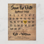 Rustic Wood Gold Liebe Herzkalender Save the Date Ankündigungspostkarte (Vorderseite)