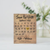 Rustic Wood Gold Liebe Herzkalender Save the Date Ankündigungspostkarte (Stehend Vorderseite)