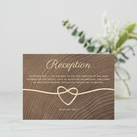Rustic Wood Gold Rope Herz Hochzeitskarte (Stehend Vorderseite)