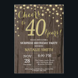 Rustic Wood Gold Überraschung 40. Geburtstag Diamo Einladung<br><div class="desc">Überraschung 40. Geburtstag Einladung mit rustikalem Holz und Gold Glitzer Diamond Hintergrund. Land Vintag Retro. Gold Confetti. Erwachsener zum Geburtstag. Männer oder Frauen zum Geburtstag. Für weitere Anpassungen klicken Sie bitte auf die Schaltfläche "Anpassen" und verwenden Sie unser Designwerkzeug,  um diese Vorlage zu ändern.</div>