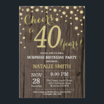 Rustic Wood Gold Überraschung 40. Geburtstag Diamo Einladung<br><div class="desc">Überraschung 40. Geburtstag Einladung mit rustikalem Holz und Gold Glitzer Diamond Hintergrund. Land Vintag Retro. Gold Confetti. Erwachsener zum Geburtstag. Männer oder Frauen zum Geburtstag. Für weitere Anpassungen klicken Sie bitte auf die Schaltfläche "Anpassen" und verwenden Sie unser Designwerkzeug,  um diese Vorlage zu ändern.</div>