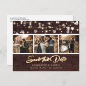 Rustic Wood Gold Wedding Foto Save the Date Ankündigungspostkarte (Vorne/Hinten)