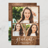 Rustic wood graduate script 4 Fotos Abschluss Einladung (Vorne/Hinten)
