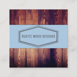 Rustic Wood Grain Blue Gray Monogram Quadratische Visitenkarte