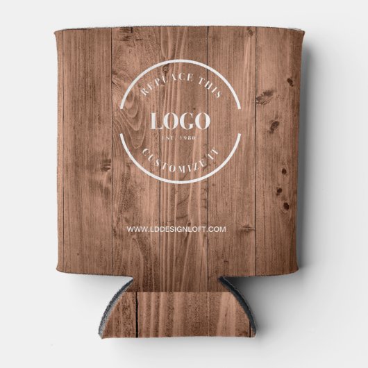 Rustic Wood Grain Custom Logo Personalize Dosenkühler (Vorderseite)