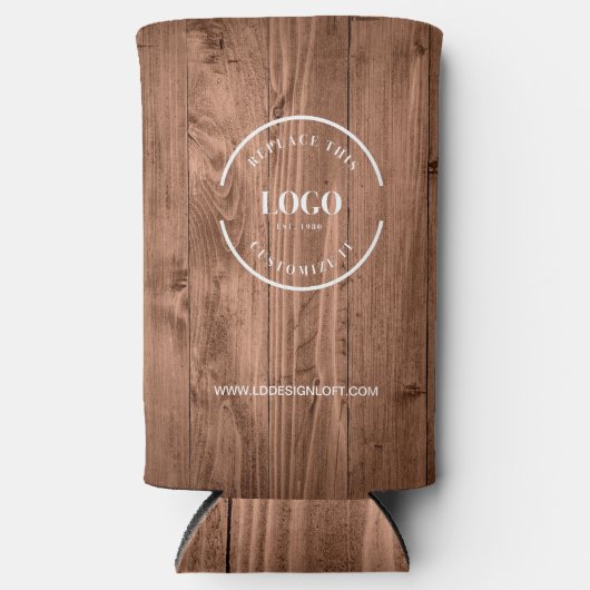 Rustic Wood Grain Custom Logo Personalize Selters Dosenkühler (Vorderseite)