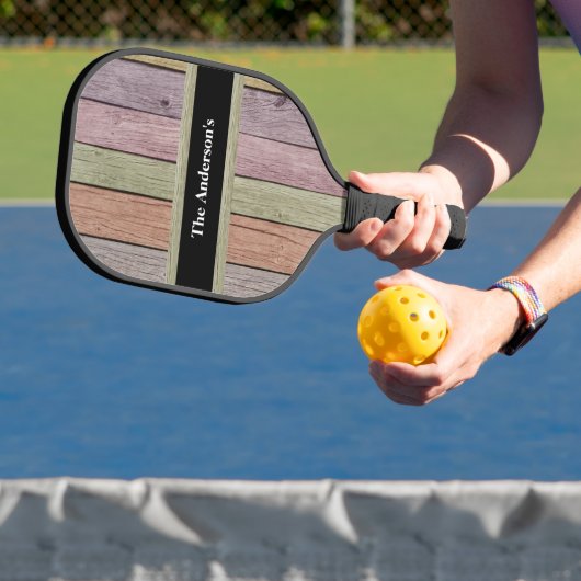 Rustic Wood Grain Customizable Family Name  Pickleball Schläger (InSitu)