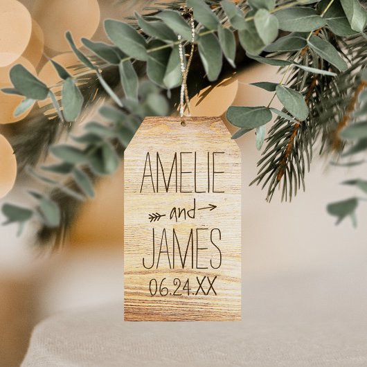 Rustic Wood Grain Monogram Gastgeschenk Hochzeit Geschenkanhänger
