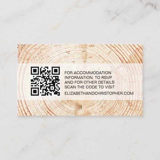 Rustic Wood Grain QR Code Hochzeitswebsite Begleitkarte (Rückseite)