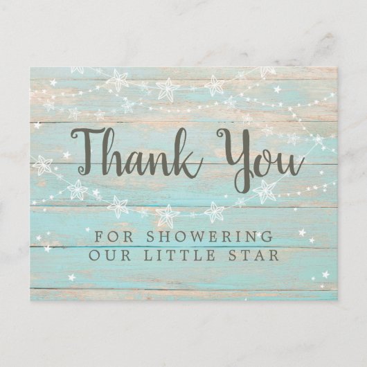 Rustic Wood Grain String Stars Vielen Dank Postkarte (Vorderseite)
