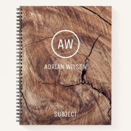 Rustic Wood Grain Texture Monogram Notebook Notizblock