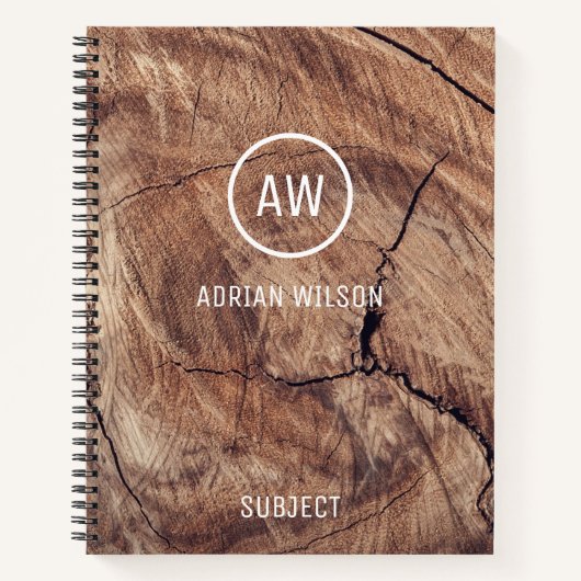 Rustic Wood Grain Texture Monogram Notebook Notizblock (Vorderseite)