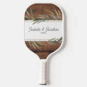 Rustic Wood Grain Wedelname Date Custom Pickleball Schläger (Rückseite)