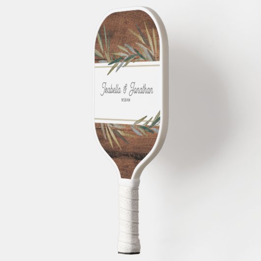 Rustic Wood Grain Wedelname Date Custom Pickleball Schläger (Links)