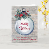 Rustic Wood Great Grandtochter Frohe Weihnachten Karte (Gelbe Blume)