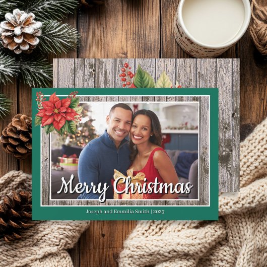 Rustic Wood Green Family Foto Frohe Weihnachten