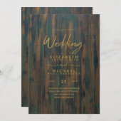 Rustic Wood Green Gold Hochzeit lädt Einladung (Vorne/Hinten)