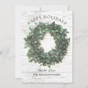 Rustic Wood Green Kranz Familie Foto Happy Feiertagskarte