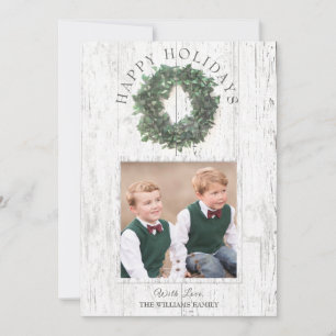 Rustic Wood Green Kranz Familie Foto Happy Feiertagskarte