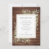Rustic Wood Greenery Baby Shower Gedicht Dankeskarte (Vorderseite)