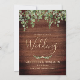 Rustic Wood Greenery Gold QR Code Wedding Einladung