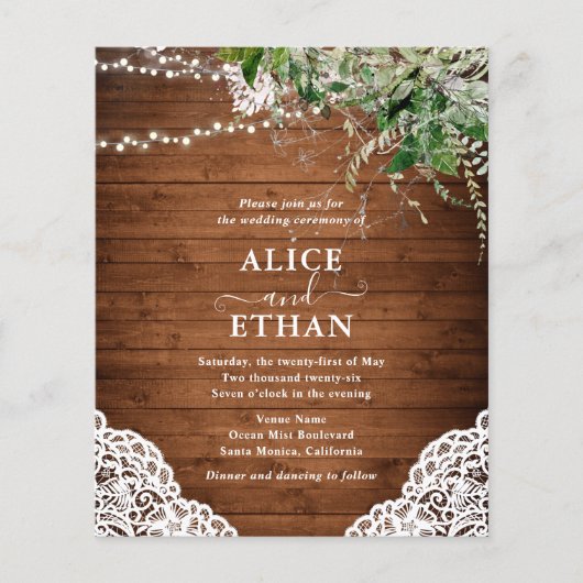 Rustic Wood Greenery QR Code Wedding Cheap Flyer (Vorne)