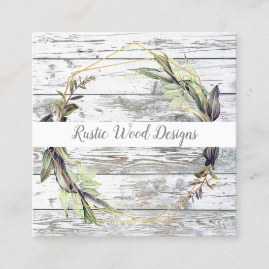 Rustic Wood Greenery Square Business Card Quadratische Visitenkarte (Vorderseite)