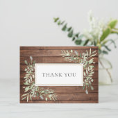 Rustic Wood Greenery Vielen Dank Dankeskarte (Stehend Vorderseite)