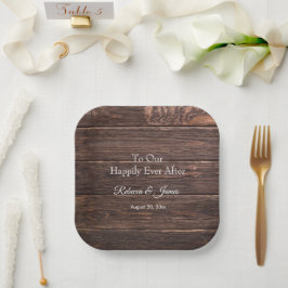 Rustic Wood Happily Ever After Wedding Party Pappteller
