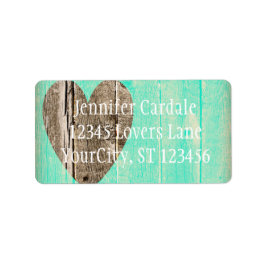 Rustic Wood Heart Aqua Country Address Labels Adressaufkleber