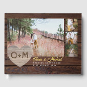 Rustic Wood Heart FOTO Collage Newlyweds Wedding Gästebuch (Vorderseite)