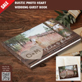 Rustic Wood Heart FOTO Collage Newlyweds Wedding Gästebuch