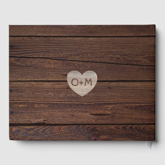 Rustic Wood Heart FOTO Collage Newlyweds Wedding Gästebuch (Rückseite)