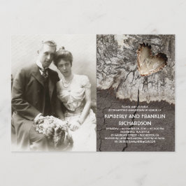 Rustic Wood Heart Foto Hochzeit Jahrestag Einladung