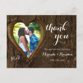 Rustic Wood Heart Foto Wedding Vielen Dank Postkarte (Vorderseite)
