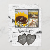Rustic Wood Hearts Aspen 3 Foto Collage Wedding T Dankeskarte (Vorne/Hinten)