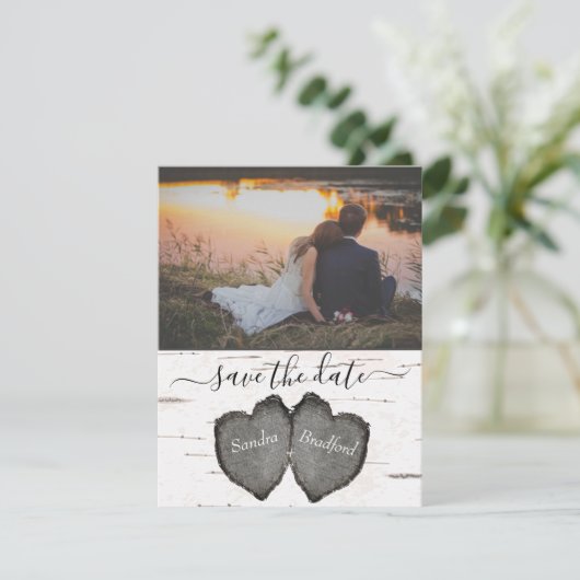Rustic Wood Hearts Aspen Foto Save the Date Karte (Stehend Vorderseite)