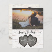 Rustic Wood Hearts Aspen Foto Save the Date Karte (Vorne/Hinten)