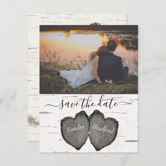 Rustic Wood Hearts Aspen Foto Save the Date Karte (Vorne/Hinten)