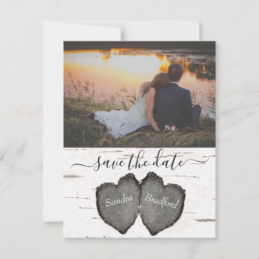 Rustic Wood Hearts Aspen Foto Save the Date Karte (Vorderseite)