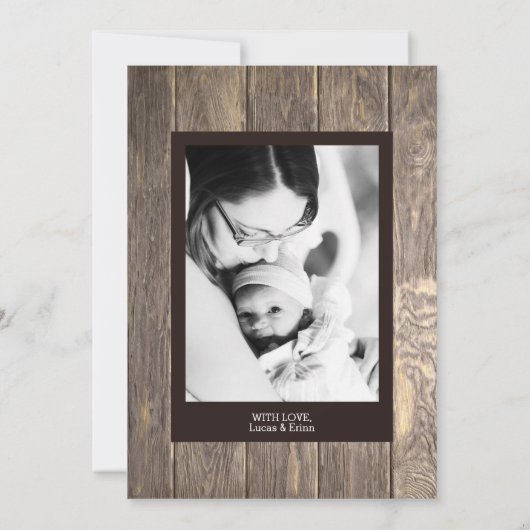 Rustic Wood Hello Birth Ankündigung (Rückseite)