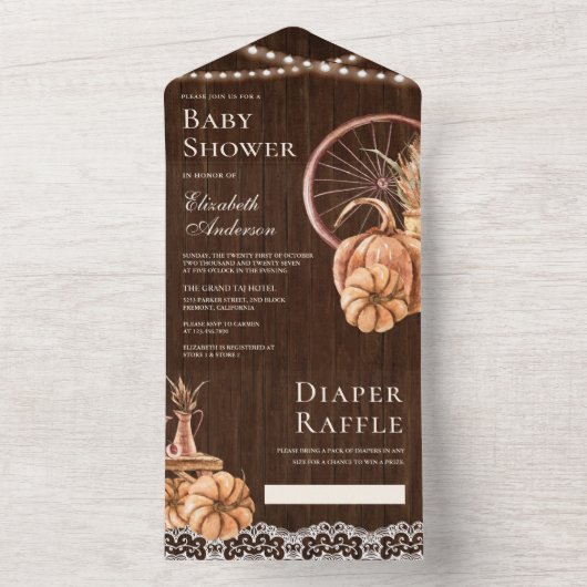 Rustic Wood Herbst Boho Pumpkin Baby Dusche All In One Einladung (Innen Boden)
