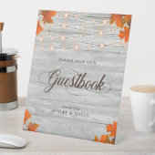 Rustic Wood Herbstlaubs & Lights Gästebuch Sockelschild (In Situ)