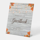 Rustic Wood Herbstlaubs & Lights Gästebuch Sockelschild (Vorderseite)