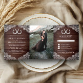 Rustic Wood Horseshoes Lace Wedding Foto Dreifach Gefaltete Einladung