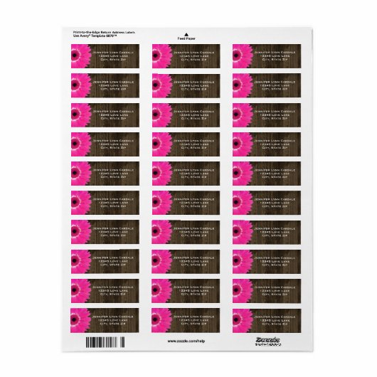 Rustic Wood Hot Pink Gerber Daisy Address Labels (Vorne)