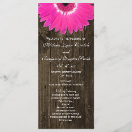 Rustic Wood Hot Pink Gerber Daisy Hochzeitsprogram Programm